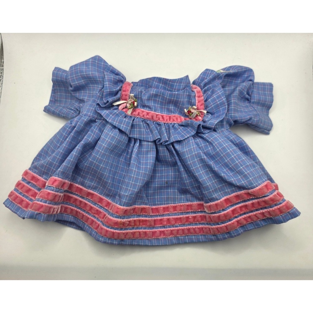Vintage 1985 Cabbage Patch Kids Blue Pink Grid Doll Dress Velvet Trim 165J